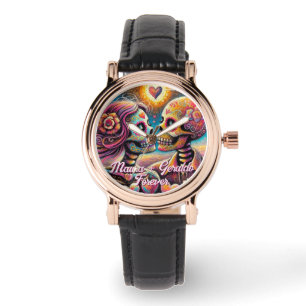 Sugar Skulls in Love Chalk Pastel Personalized Watch
