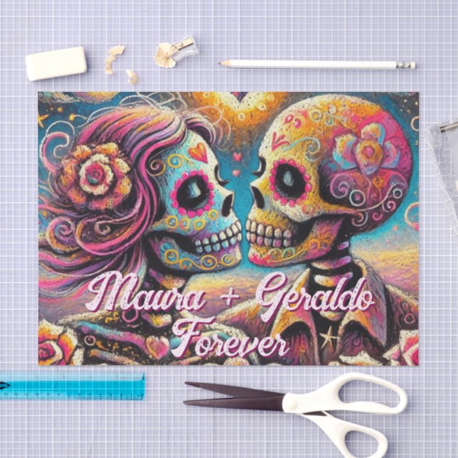 Sugar Skulls in Love Personalised Decoupage Tissue Paper (Craft)