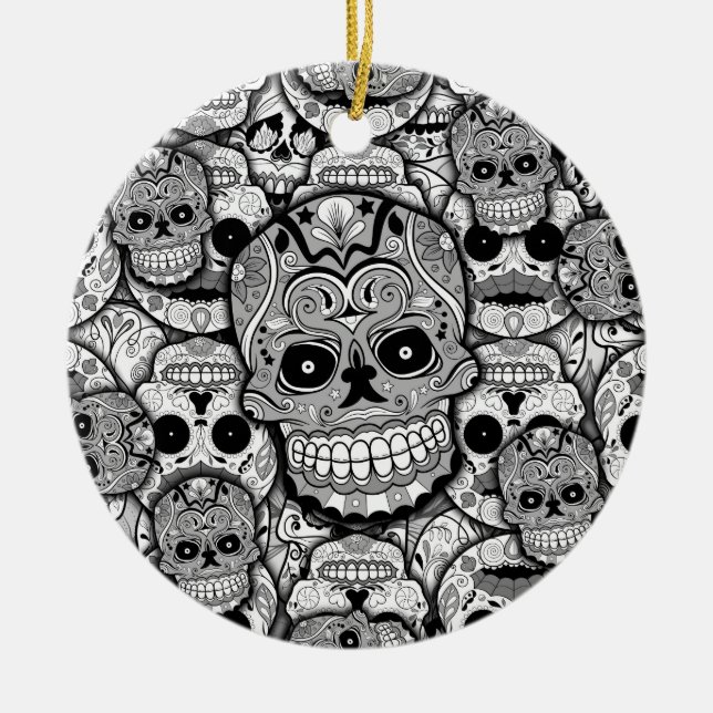 Sugar Skulls Pattern Ceramic Tree Decoration (Front)