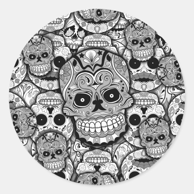 Sugar Skulls Pattern Classic Round Sticker (Front)