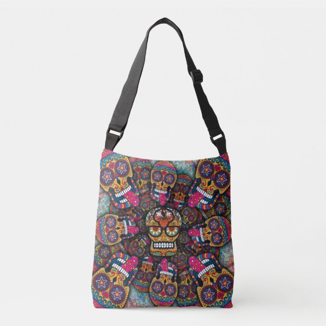 Sugar Skulls Pattern Crossbody Bag (Front)