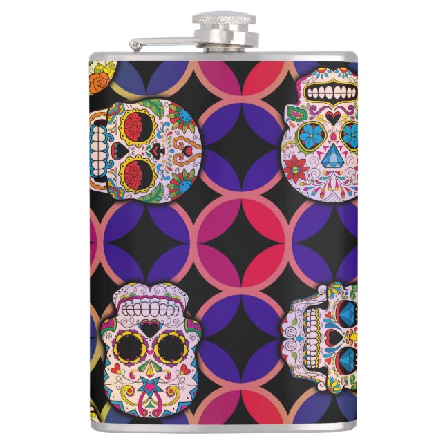 Sugar Skulls Pattern Hip Flask (Front)