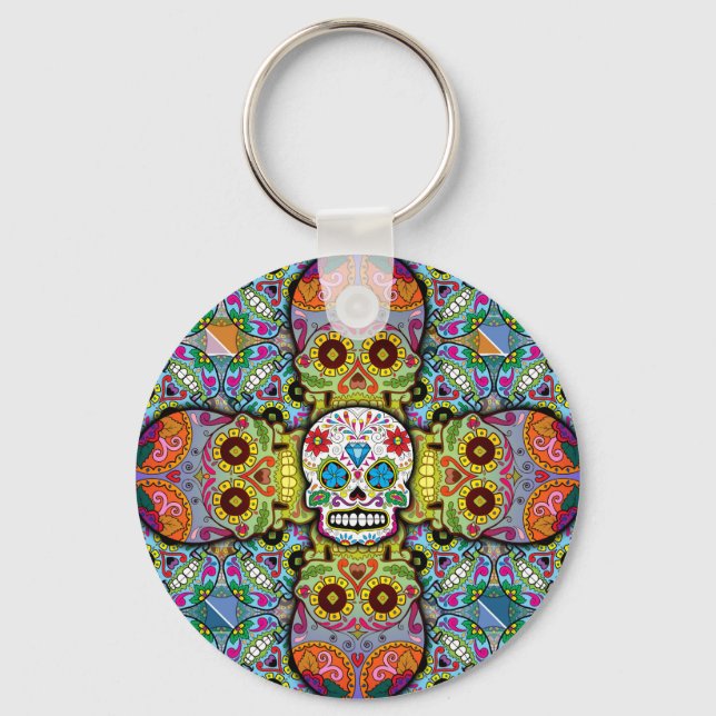 Sugar Skulls Pattern Key Ring (Front)