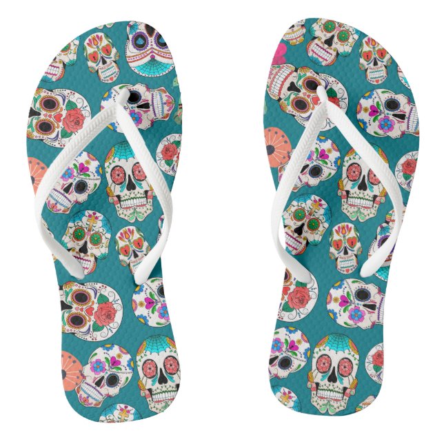 Sugar Skulls Pattern on Teal Jandals (Footbed)