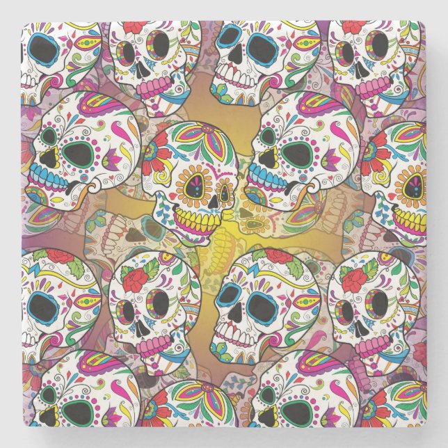 Sugar Skulls Pattern Stone Coaster (Front)