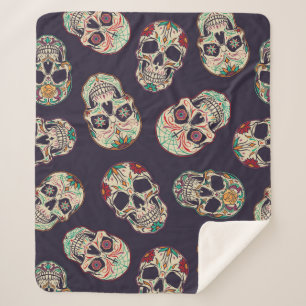 Sugar Skulls Sherpa Blanket