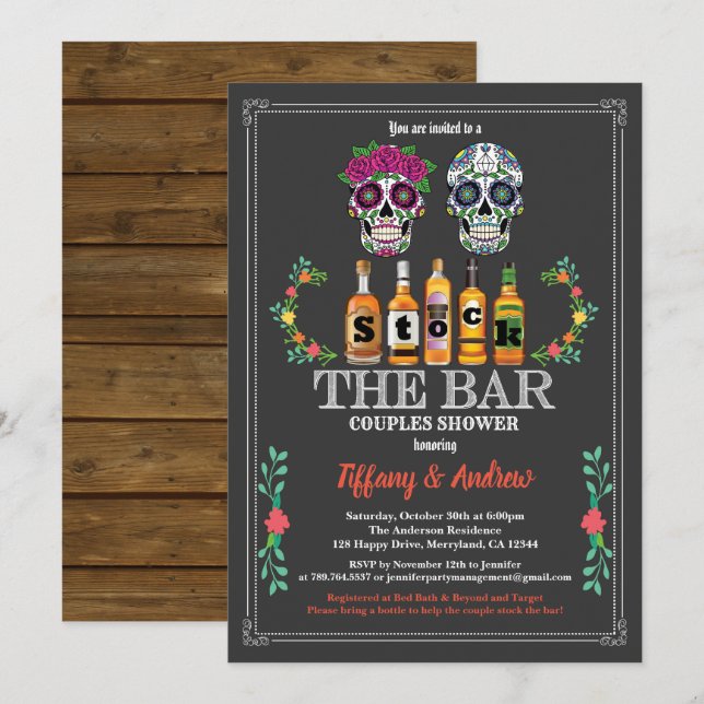 Sugar skulls stock The Bar invitation Halloween (Front/Back)