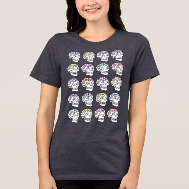 Sugar Skulls With Flowers Tri-Blend Shirt (Front)