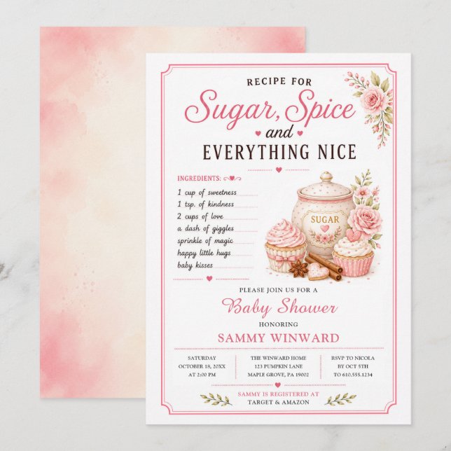 Sugar Spice and Everything Nice Baby Shower Invitation (Front/Back)