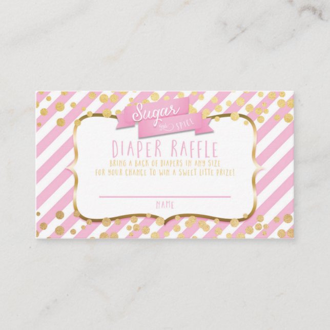 Sugar & Spice Pink & Gold DIAPER RAFFLE CARD (Front)