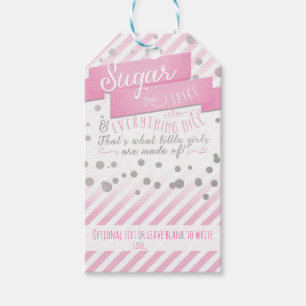 Sugar & Spice Pink & Silver Baby Shower Gift Tag
