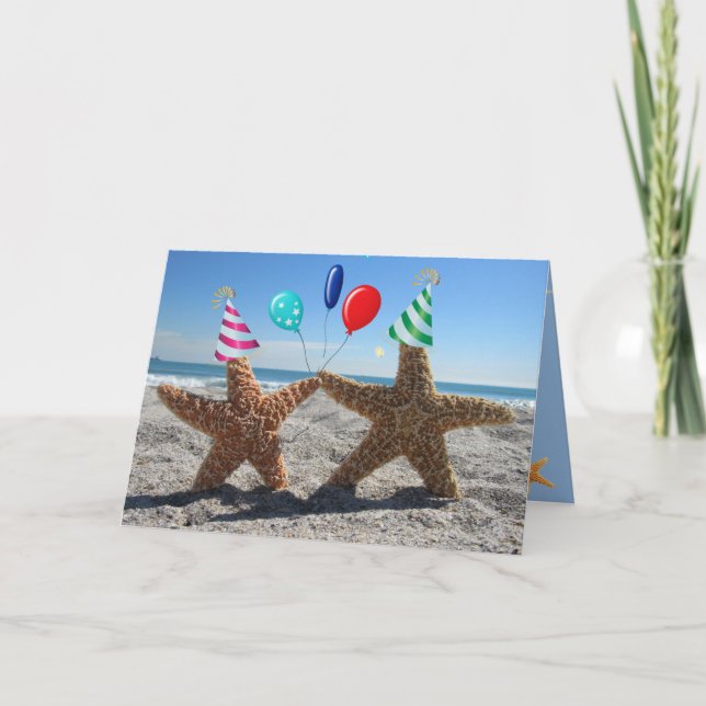 Sugar Starfish On The Beach - Folded Birthday Card (Front)