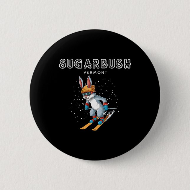 Sugarbush Vermont - Funny Ski Rabbit  6 Cm Round Badge (Front)