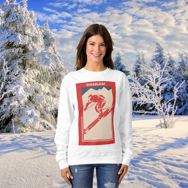 Sugarloaf Mountain in Maine - Ski Vintage Sweatshirt (Sugarloaf Mountain in Maine Ski Vintage Poster Skiing Resort Sweatshirt Outfits for Women)