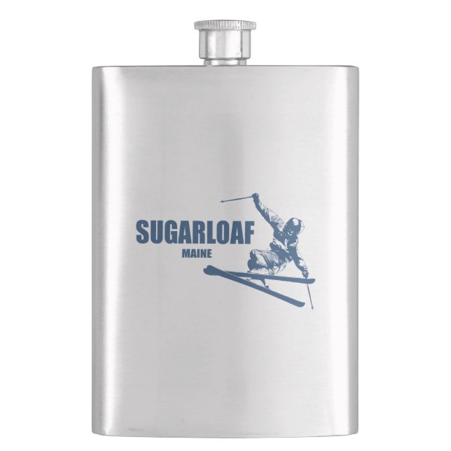 Sugarloaf Mountain Maine Skier Hip Flask (Front)