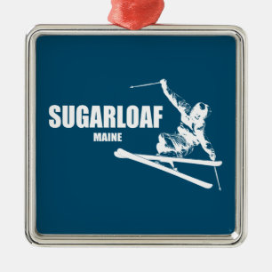 Sugarloaf Mountain Maine Skier Metal Tree Decoration