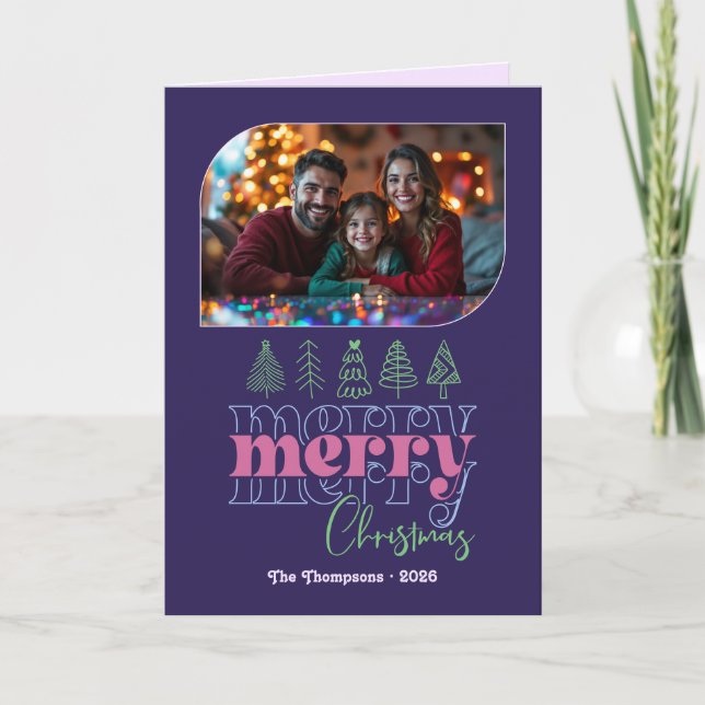 Sugarplum Retro Hand Drawn Merry Christmas Photo Holiday Card (Front)