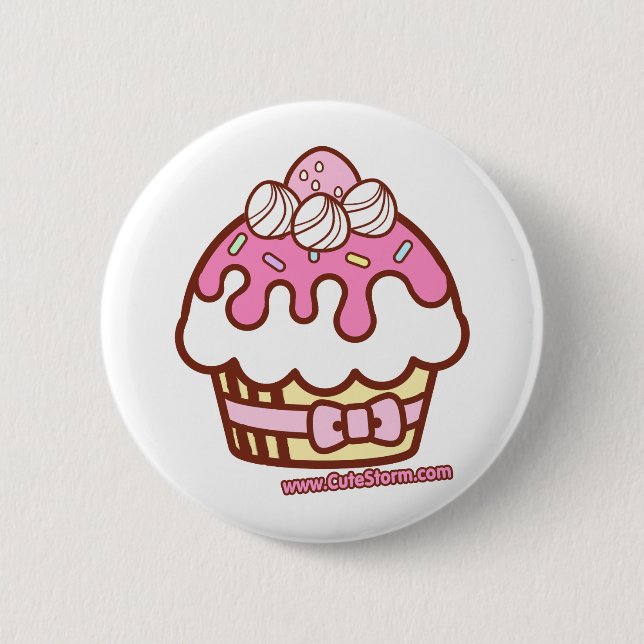 Sugary Cupcake round button in white (Front)