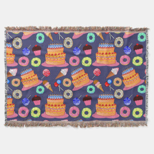 Sugary Delights: Cute Pastry Themed Pattern Throw Blanket