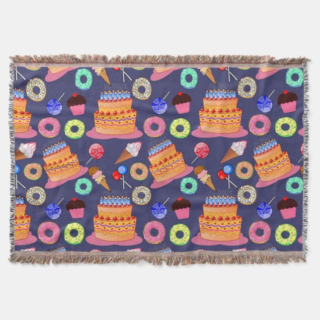 Sugary Delights: Cute Pastry Themed Pattern  Throw Blanket (Front)