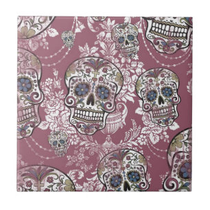 Sugary Sweet Mellow Sugar Skull. Tile