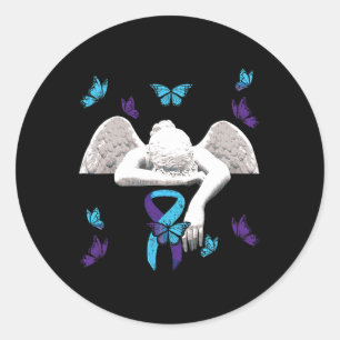 Suicide Awareness  Angel Ribbon Butterflies Classic Round Sticker