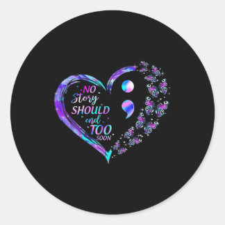 Suicide Awareness Butterflies Heart Semicolon Shir Classic Round Sticker