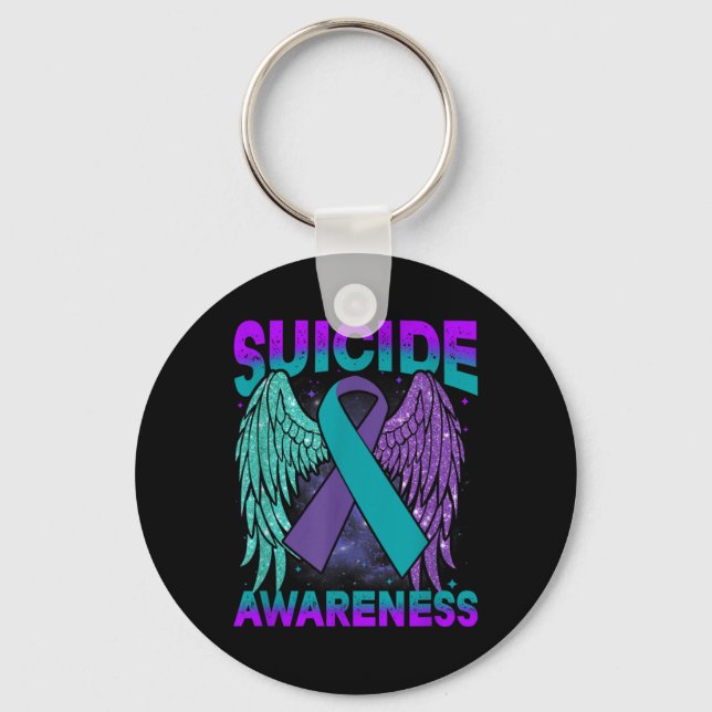 Suicide Awareness Clothing Wings Ribbon Suicide Pr Key Ring (Front)