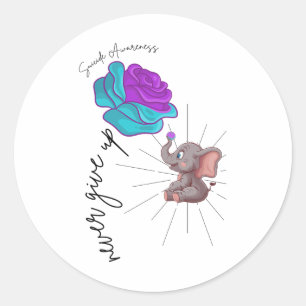 Suicide Awareness Flower Elephant Ribbon Graphic Classic Round Sticker