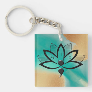 Suicide Awareness Flower Semicolon Initials  Key Ring