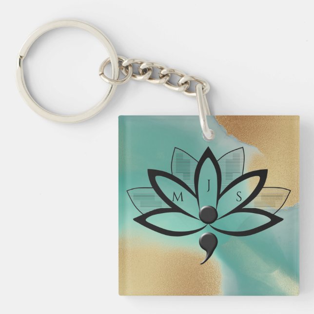 Suicide Awareness Flower Semicolon Initials  Key Ring (Front)