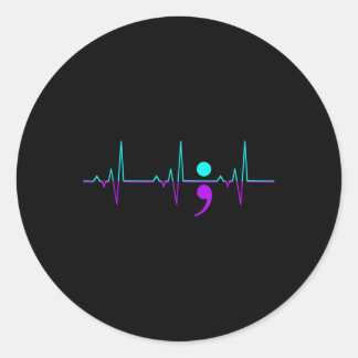Suicide Awareness Heartbeat Happy Ribbon Support G Classic Round Sticker