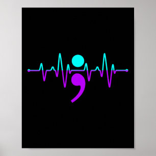 Suicide Awareness Heartbeat Happy Ribbon Support G Poster