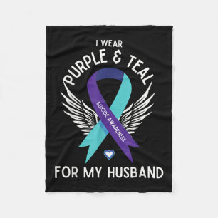 Suicide Awareness I Wear Teal And Purple For My Hu Fleece Blanket