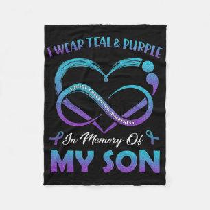 Suicide Awareness I Wear Teal And Purple In Memory Fleece Blanket