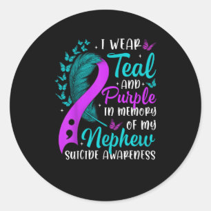 Suicide Awareness I Wear Teal Purple In Memory Of  Classic Round Sticker