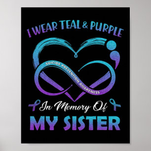 Suicide Awareness I Wear Teal Purple In Memory Of  Poster
