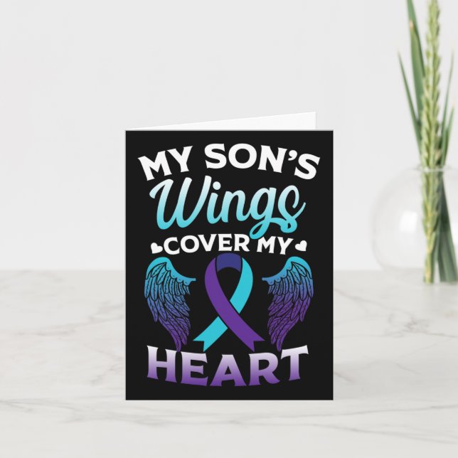 Suicide Awareness Memory Of Son Wings Cover Heart  Card (Front)