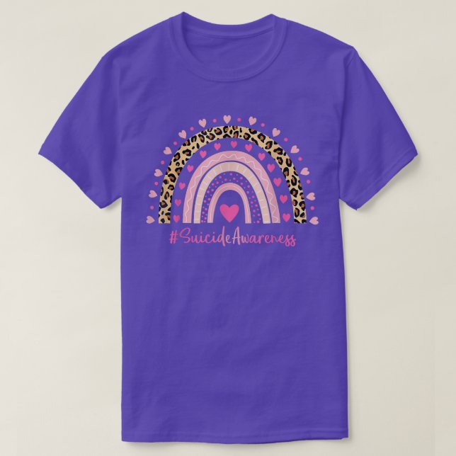 Suicide Awareness Pink Heart Leopard Rainbow Suici T-Shirt (Design Front)