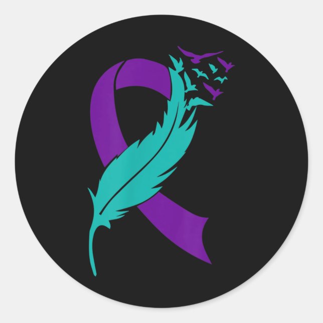 Suicide Awareness Prevention Purple Teal Ribbon  Classic Round Sticker (Front)
