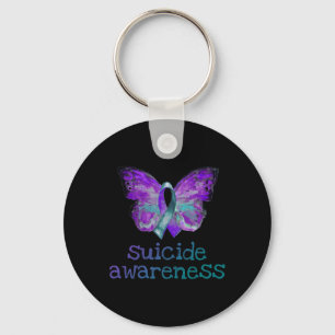 Suicide Awareness Purple Teal Butterfly SemiColon Key Ring