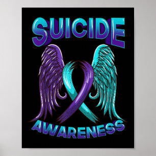 Suicide Awareness Ribbon With Wings Suicide Surviv Poster