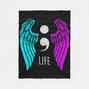 Suicide Awareness - Semi Colon Life Angel  Fleece Blanket
