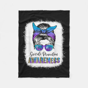 Suicide Awareness Shirt Messy Bun Hair Suicide Pre Fleece Blanket