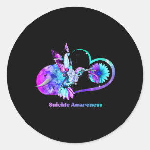 Suicide Awareness Sunflower Heart Purple Ribbon Classic Round Sticker