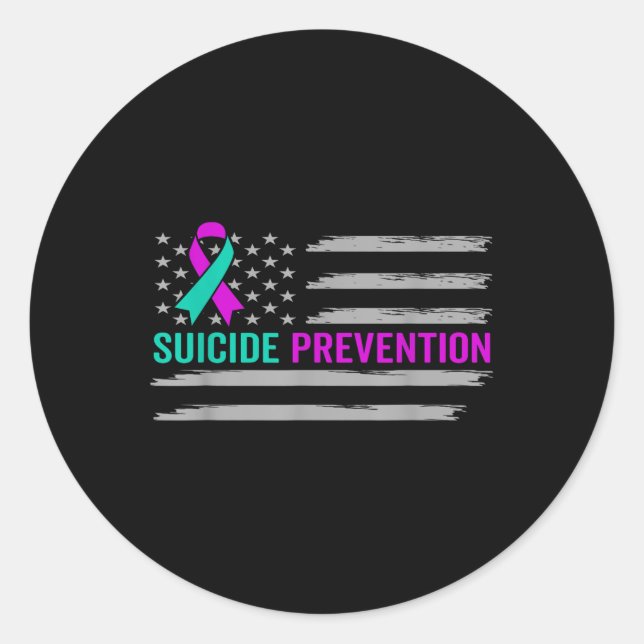 Suicide Awareness Usa American Flag Mental Health  Classic Round Sticker (Front)