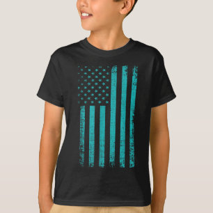 Suicide Awareness Usa Flag Teal Purple American T-Shirt