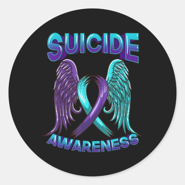 Suicide Awareness  Wings and Ribbon Suicide Preven Classic Round Sticker (Front)