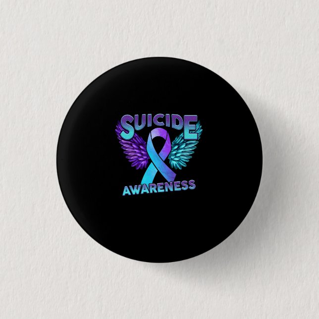 Suicide Awareness Wings And Ribbon Suicide Prevent 3 Cm Round Badge (Front)