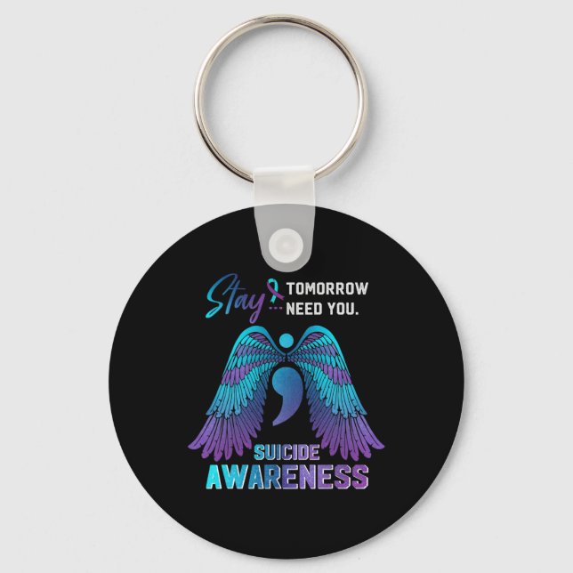 Suicide Awareness Wings And Ribbon Suicide Prevent Key Ring (Front)